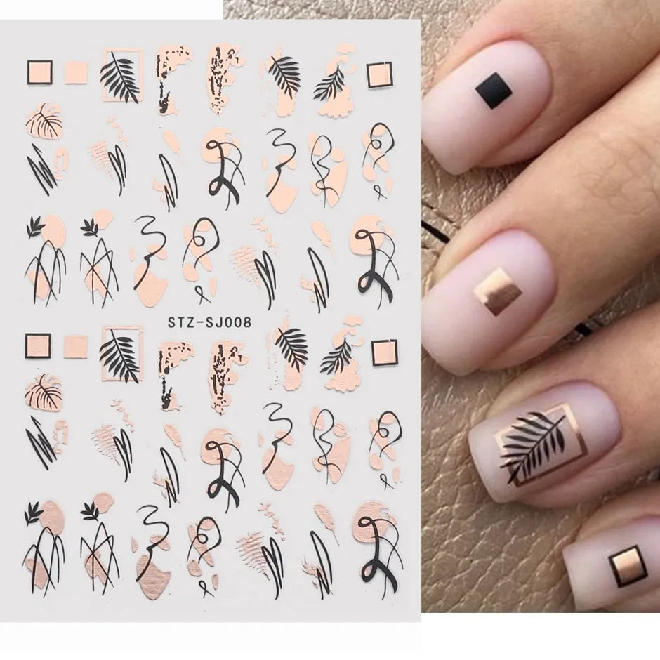 18pcs Nail Stickers Set Mixed Designs 3D Holographic Laser Abstract Stripes Flower Leaf Decals Nail Sliders Manicure Decorations - anydaydirect