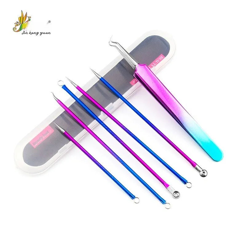 6 Pcs Sets Colorful Face Care Blackhead Removal Acne Stainless Steel Acne Removal Needles - anydaydirect