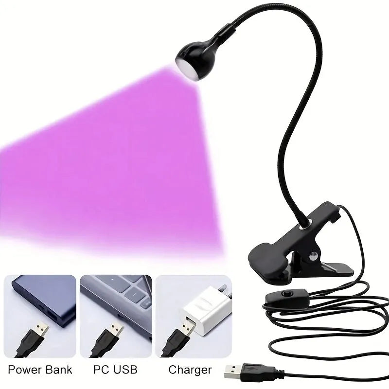 Purple Light Multifunctional High Quality Manicure UV Glue Curing Lamp with Clip and Switch USB Lamp One Lamp Multipurpose - anydaydirect