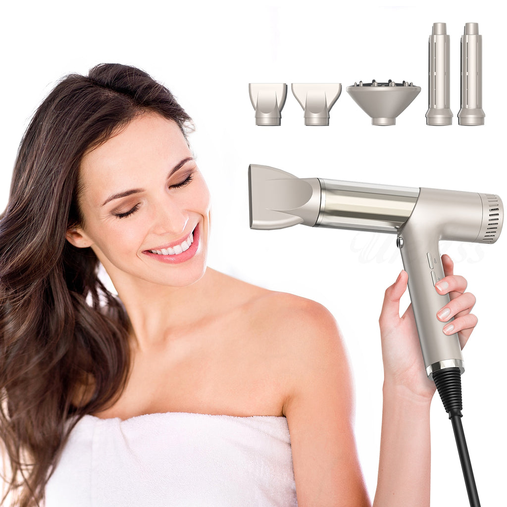 Anydaydirect Professional High Speed Ionic Hair Dryer with Diffuser 5 In 1 Professional Salon Blow Dryer Air Styling Curling Iron Wand Powerful Hairdryer - anydaydirect