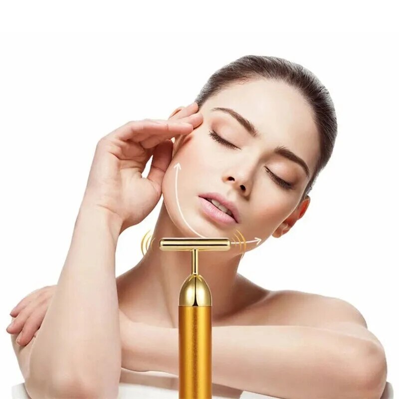 1pcs 24k Gold Thin Face Stick Roller Slimming Massage Stick Face Beauty Care Tshaped Vibrating Tool - anydaydirect