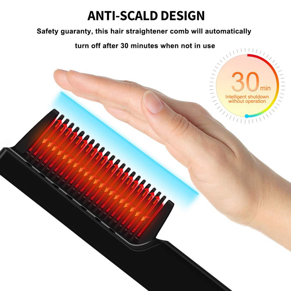 Anydaydirect Hair Straightening Comb Portable Hair Iron Straightener Home Heating Comb Straightener Electric Hair Straightener Brush - anydaydirect