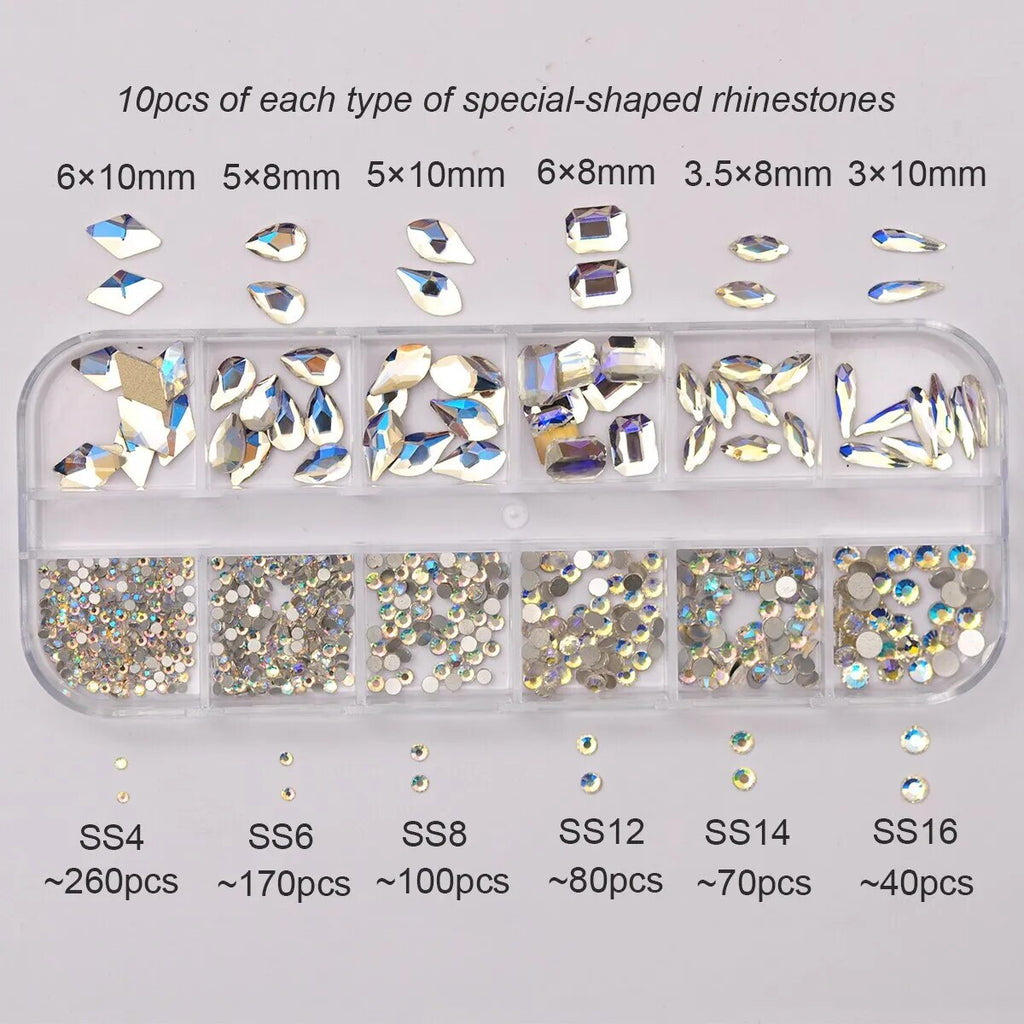 12 Grids Moonlight Nails Crystal Rhinestones Mix Sizes Glitter Glass Nail Charms Accessories Nail Art Decoration Gems - anydaydirect