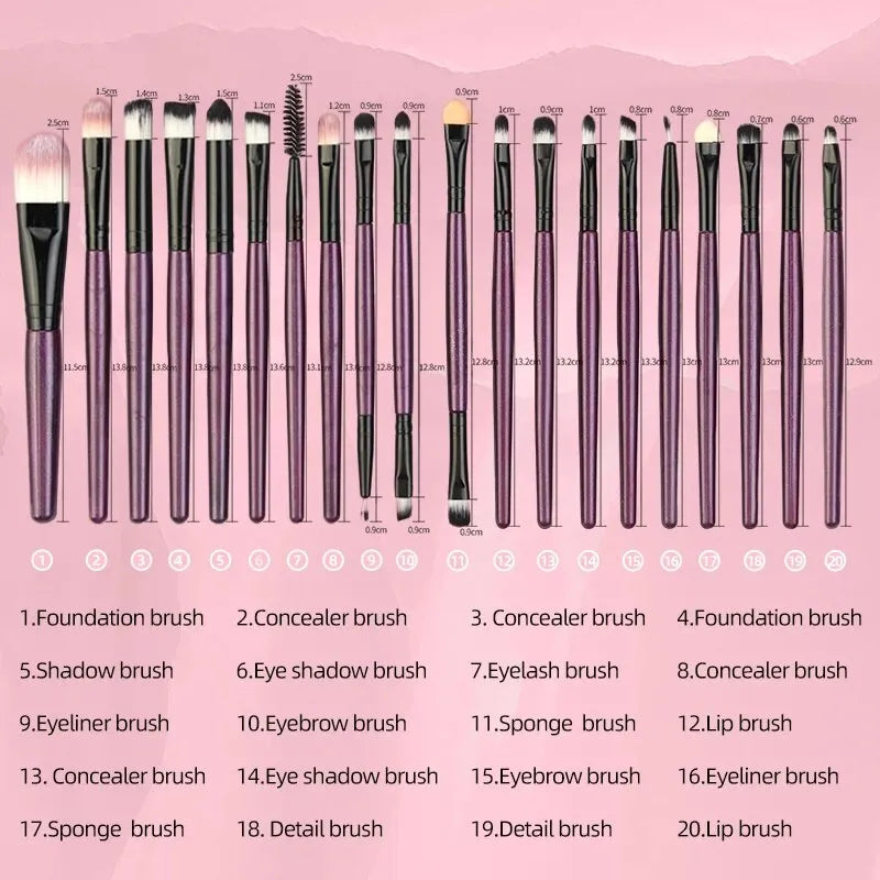 20 PCS Makeup Brush Set Eye Shadow Brush Set Foundation Brush Beauty Tools Super Soft Man-made Fibers Full Set - anydaydirect