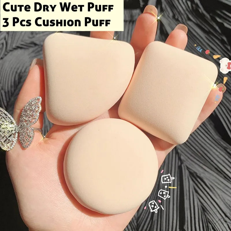 3 Pieces Dry Wet Usable Makeup Cosmetic Puff Sponge Cushion Puff for Foundation Powder Soft and Cute - anydaydirect