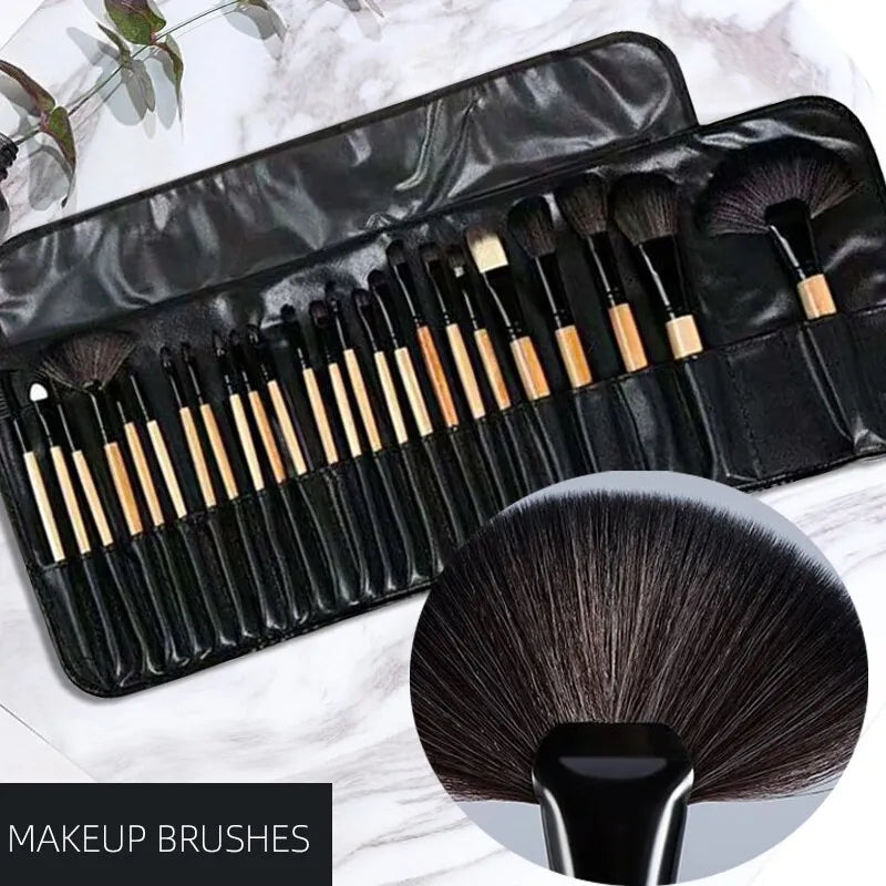 24 Pcs Female Professional Makeup Sets Cosmetics Brushes With Leather Bag Lip Brush Eye Shadow Brush Makeup Tools - anydaydirect