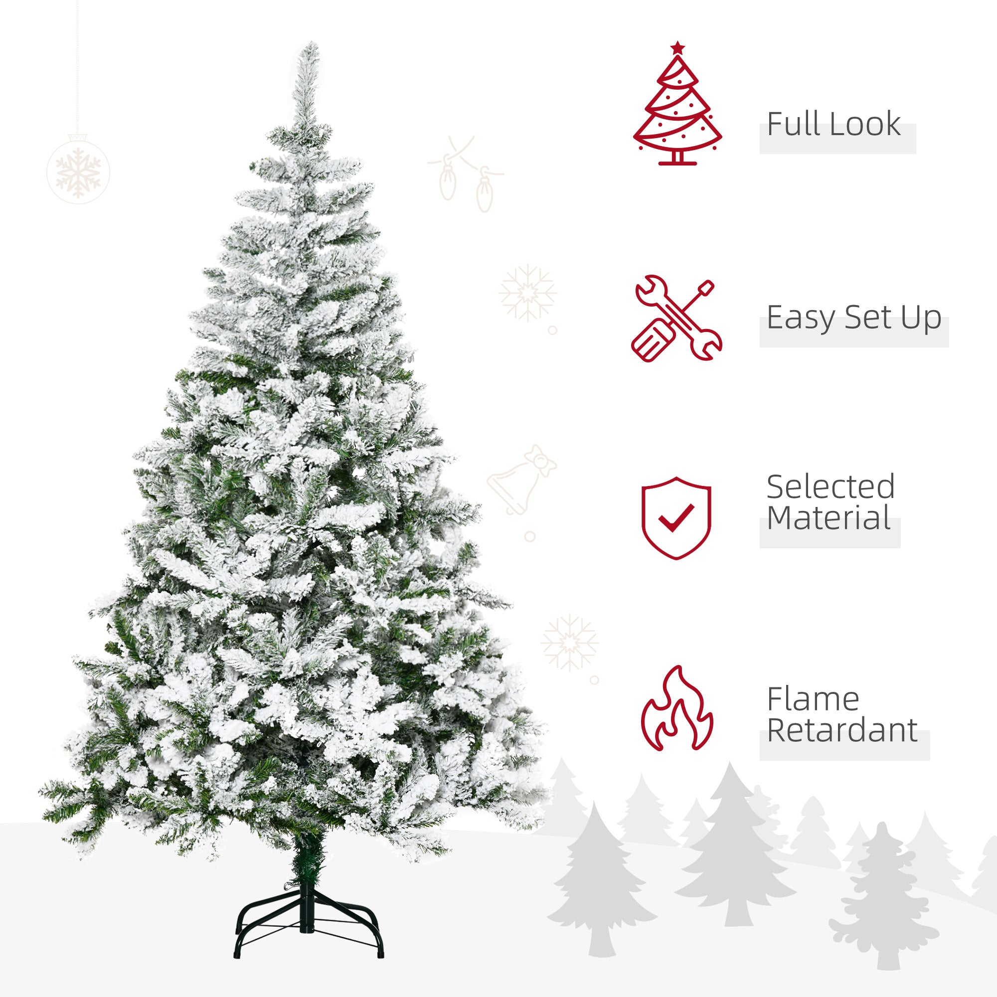 HOMCOM 6 Foot Snow Flocked Artificial Christmas Tree Xmas Pine Tree with 750 Realistic Branches, Auto Open and Steel Base, Green - anydaydirect