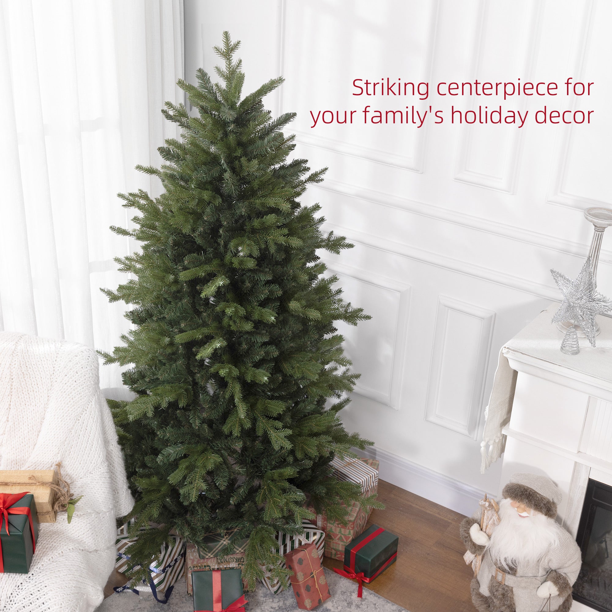 HOMCOM 6ft Artificial Christmas Tree with 1821 Tips, Metal Base, Realistic Hinged Xmas Tree for Home Office, Green - anydaydirect