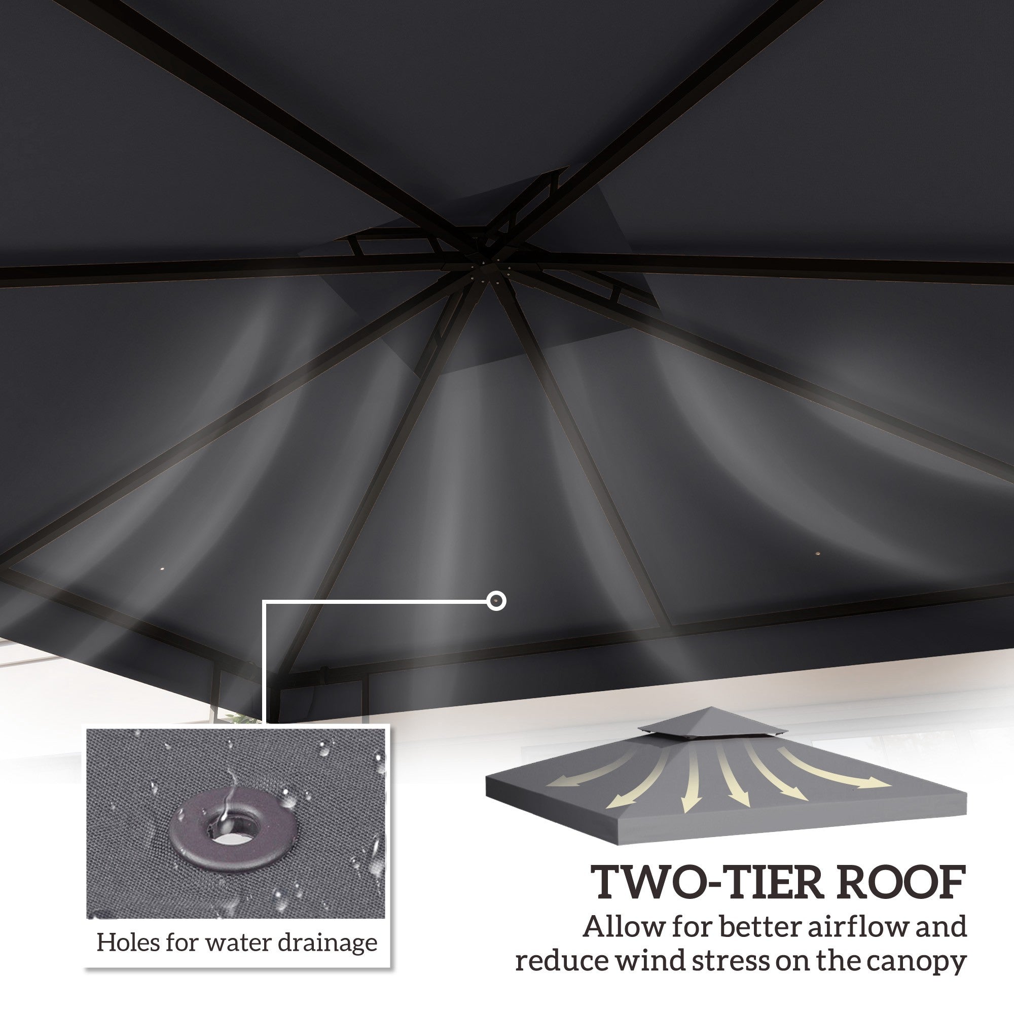 Outsunny 3(m) Gazebo Top Cover Double Tier Canopy Replacement Pavilion Roof Deep Grey - anydaydirect