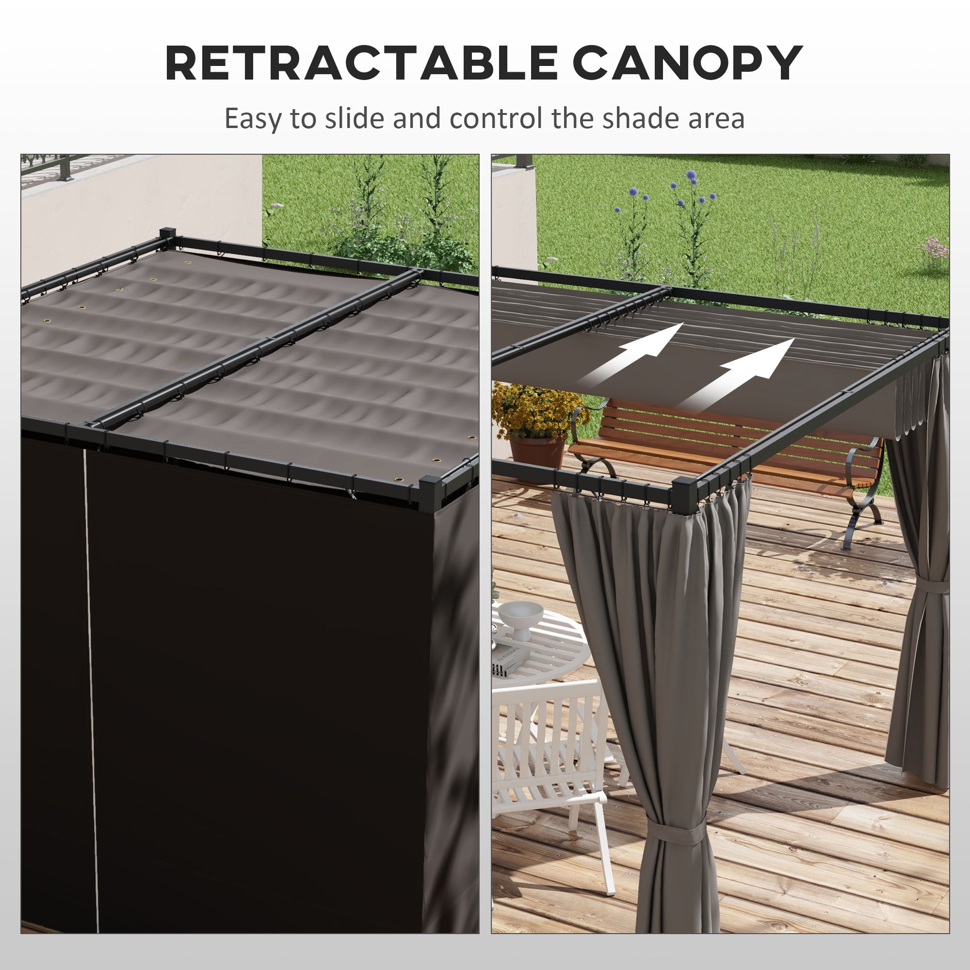 Outsunny 3 x 3m Moving Canopy Metal Pergola, with Curtains - Grey - anydaydirect