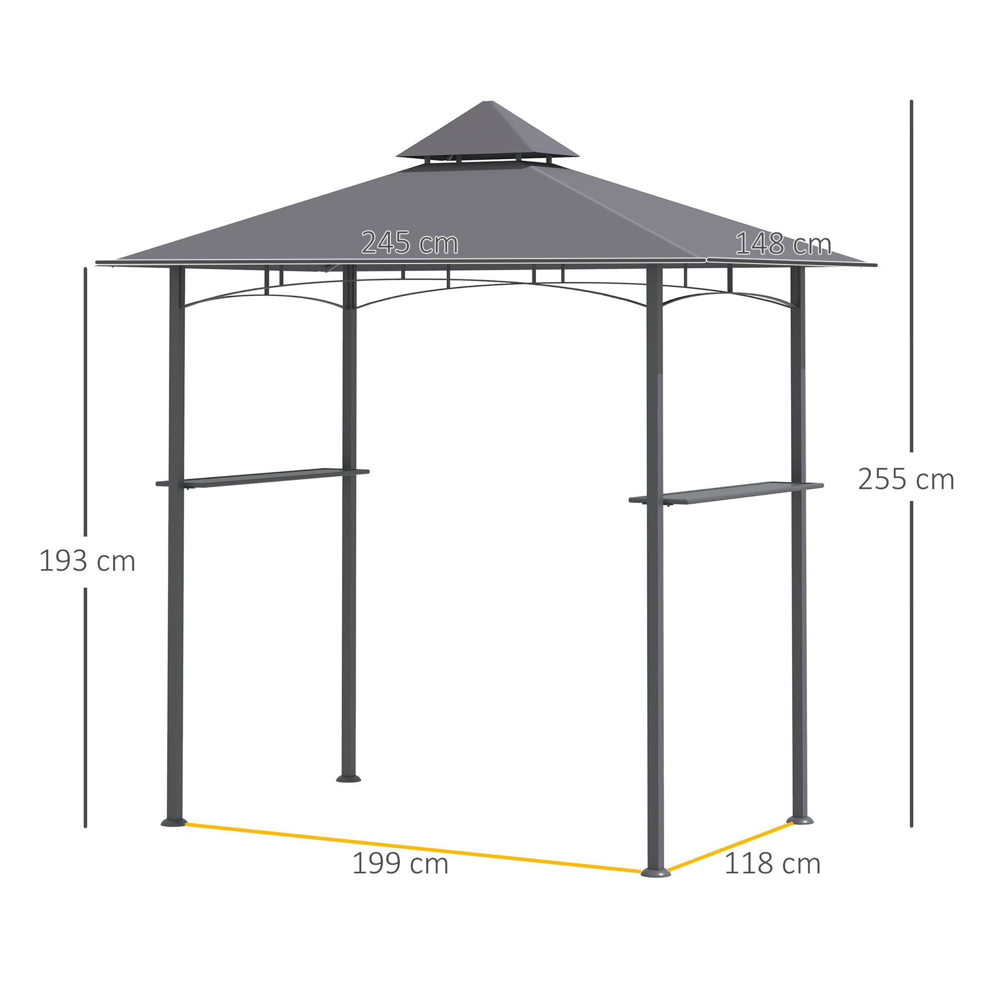 Outsunny 2.5M (8ft) New Double-Tier BBQ Gazebo Grill Canopy Barbecue Tent Shelter Patio Deck Cover - Grey - anydaydirect