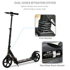 HOMCOM Kick Scooter, Folding 2 Wheel Scooter for 14+ Teens Adults, with Dual Brake System, Dual Suspension, 230mm Big Wheels, 3 Adjustable Handlebar, up to 100KG, Black - anydaydirect