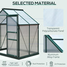 Outsunny 6 x 4ft Polycarbonate Greenhouse, Large Walk-In Green House with Slide Door and Window, Garden Plants Grow House with Aluminium Frame and Foundation, Dark Green - anydaydirect