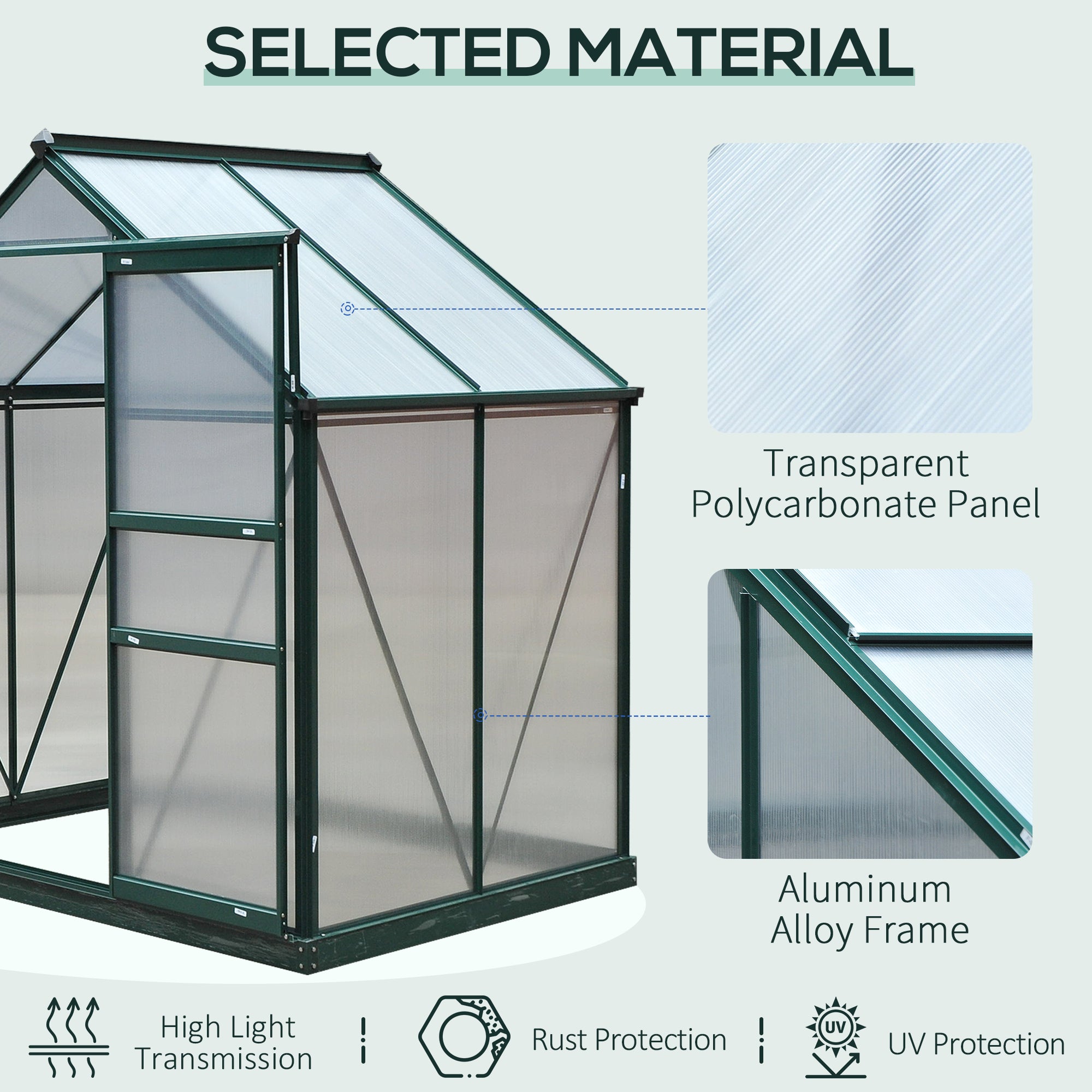 Outsunny 6 x 4ft Polycarbonate Greenhouse, Large Walk-In Green House with Slide Door and Window, Garden Plants Grow House with Aluminium Frame and Foundation, Dark Green - anydaydirect