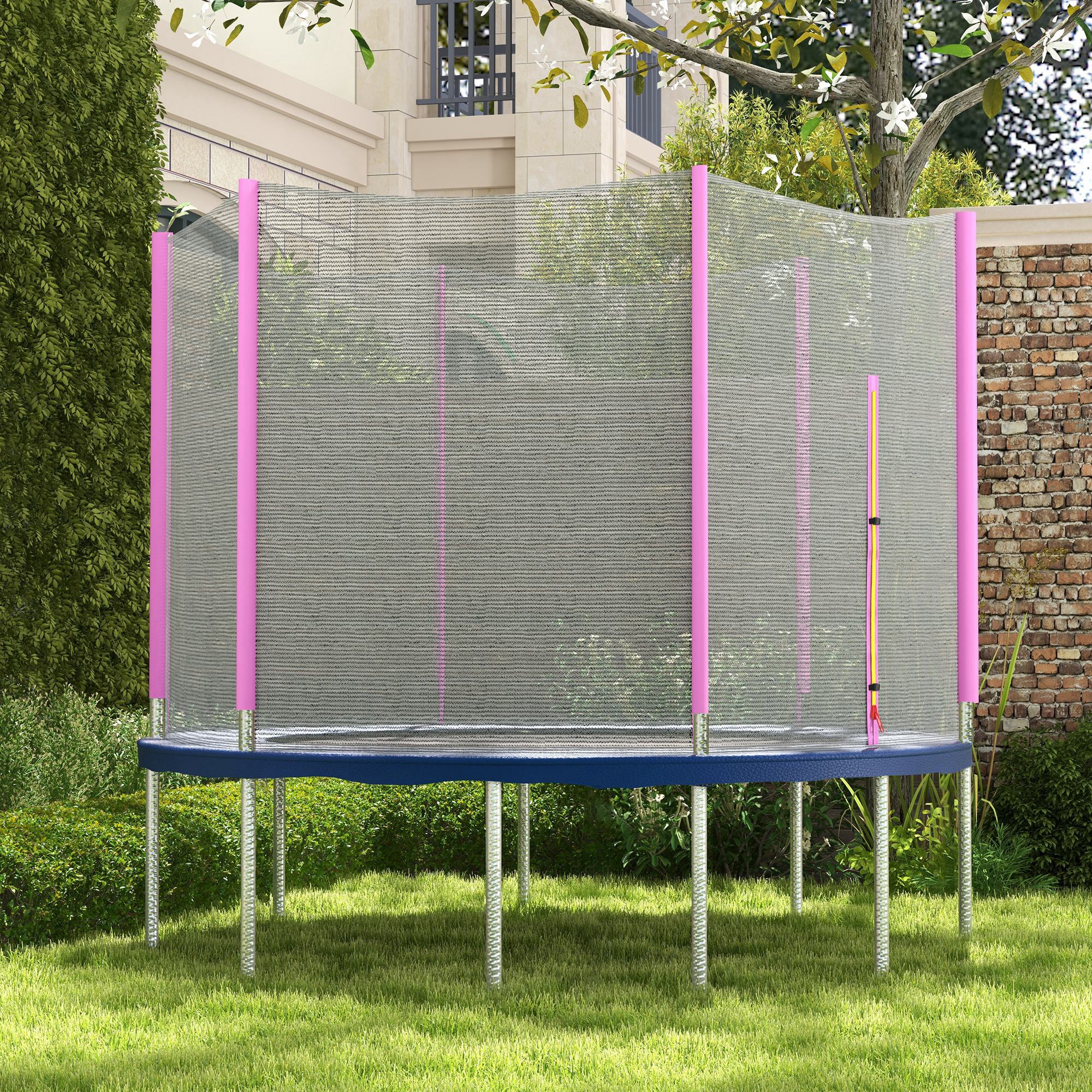 SPORTNOW 8ft Trampoline Net Replacement with 6 Plastic Pole Covers, Weather-Resistant Trampoline Netting Replacement with Zipped Entrance, Poles Not Included, Pink - anydaydirect