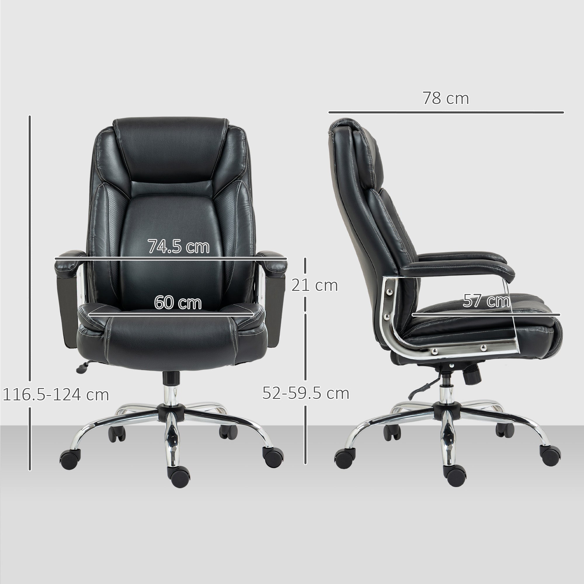 HOMCOM Ergonomic Office Chair, Heavy Duty Faux Leather Desk Chair with Tilt Function, Adjustable Height, 227kg 500LBS Swivel Computer Chair for Home Study, Black - anydaydirect
