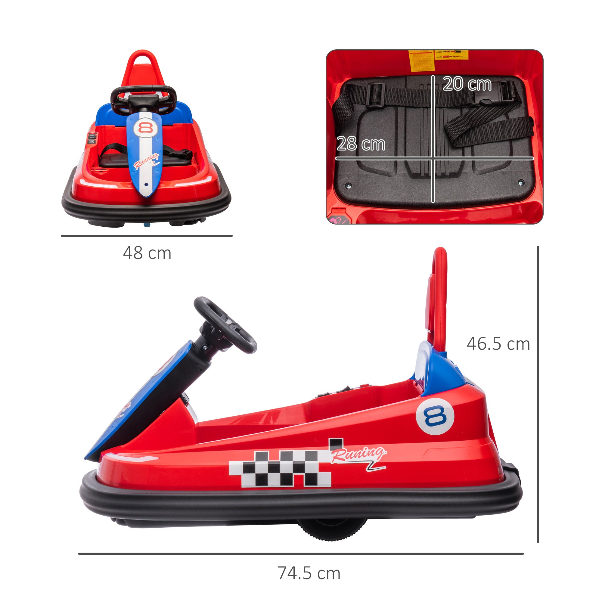 HOMCOM Electric Kids Bumper Car, 6V 360-Degree Rotation Waltzer Car, Battery Powered Ride on Car w/ 2 Speeds, Music, for 18-48 Months, Red - anydaydirect