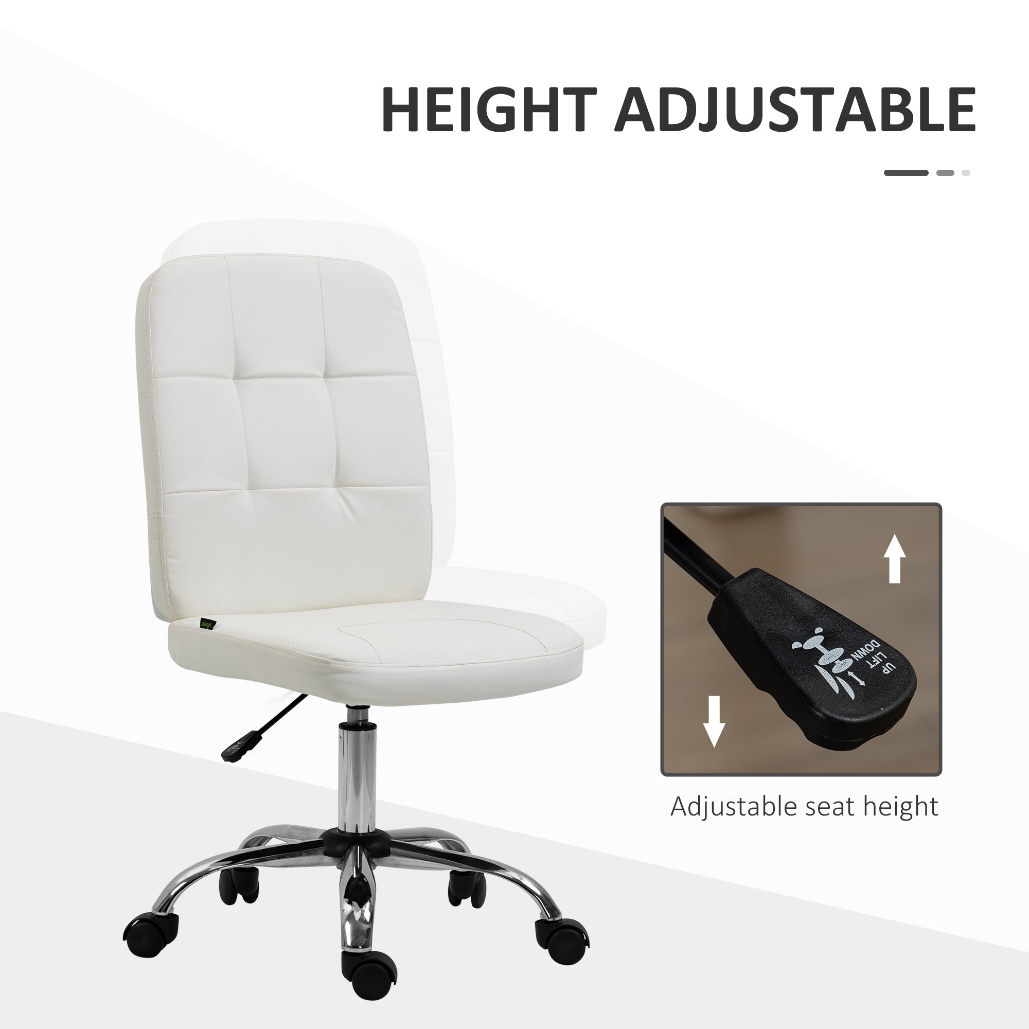Vinsetto Armless Faux Leather Office Chair - White - anydaydirect