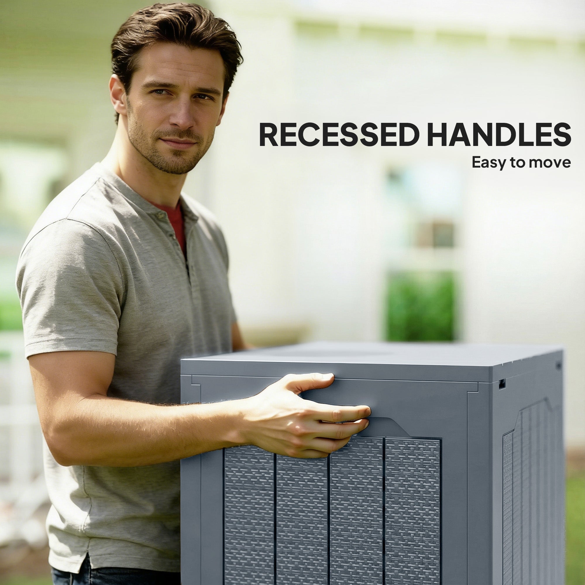 Outsunny 93L Plastic Garden Storage Box, Outdoor Storage Box with Handles, Waterproof Outdoor Storage Container, Light Grey - anydaydirect