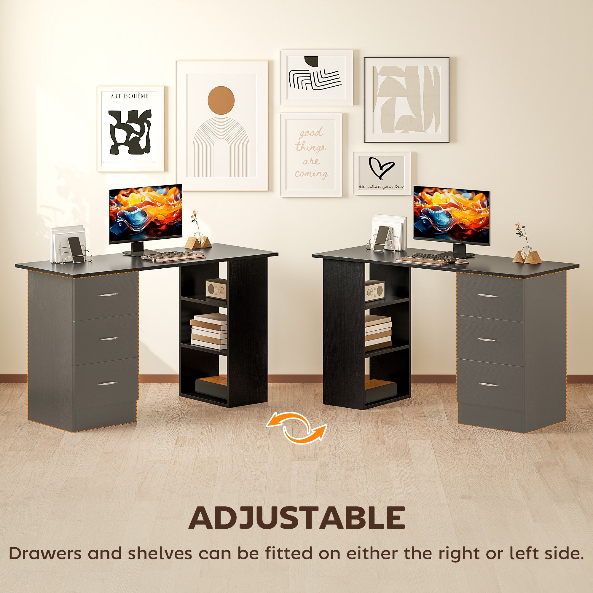 HOMCOM Computer Desk, Home Office Desk, Writing Table, PC Workstation with 3 Storage Shelves and 3 Drawers for Working, Study, 120 x 49 x 72 cm, Black - anydaydirect