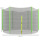 SPORTNOW 8ft Trampoline Net Replacement with 6 Plastic Pole Covers, Weather-Resistant Trampoline Netting Replacement with Zipped Entrance, Poles Not Included, Green - anydaydirect