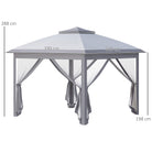 Outsunny 3.3 x 3.3m Pop Up Gazebo, Double Roof Foldable Canopy Tent with Zipped Mesh Sidewalls, Height Adjustable and Carrying Bag, Event Tent for Patio Garden, Grey - anydaydirect