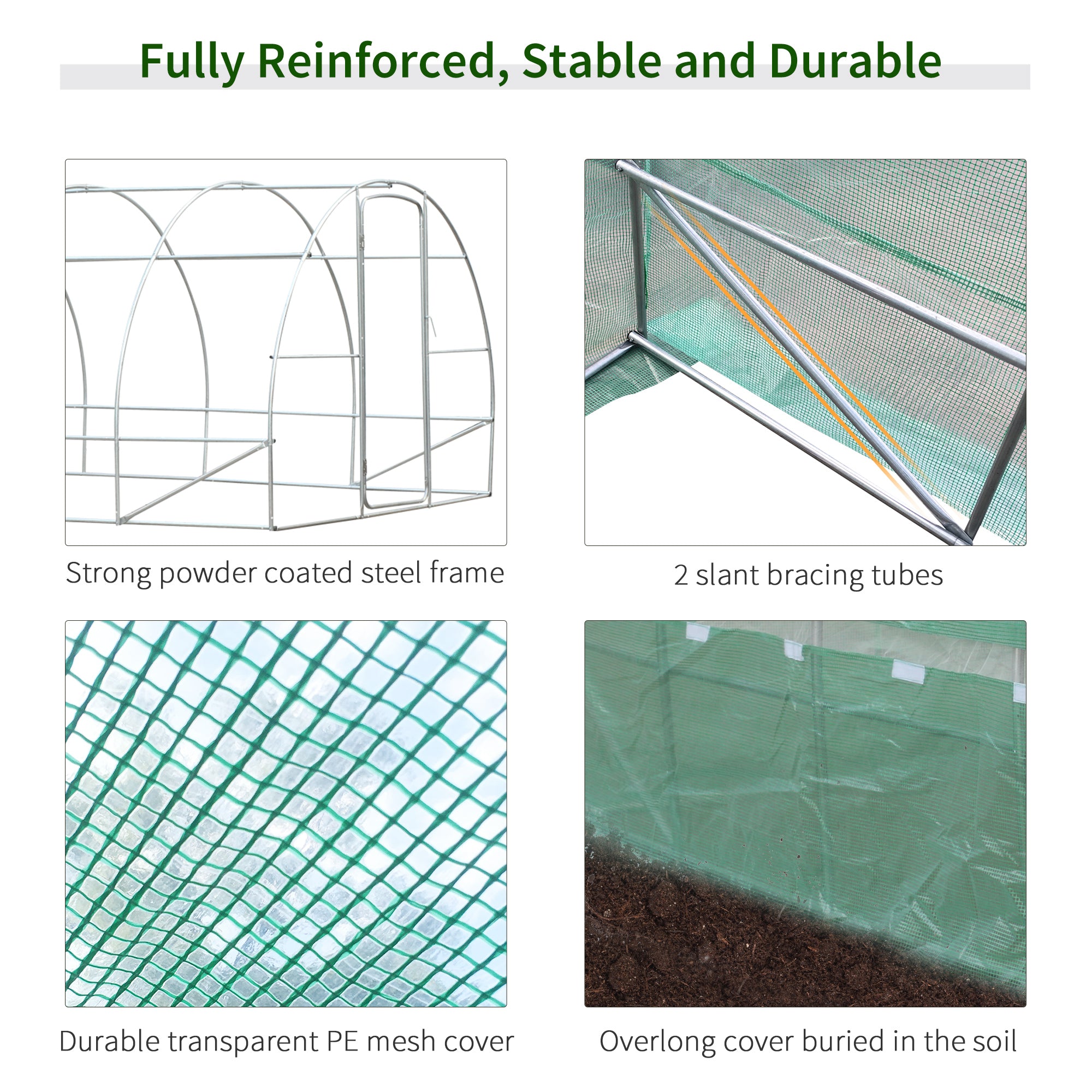 Outsunny Large Polytunnel Walk In Greenhouse, Plant Gardening Tunnel Green House with Metal Hinged Door, Galvanised Steel Frame & Mesh Windows, Green (3 x 6 m) - anydaydirect