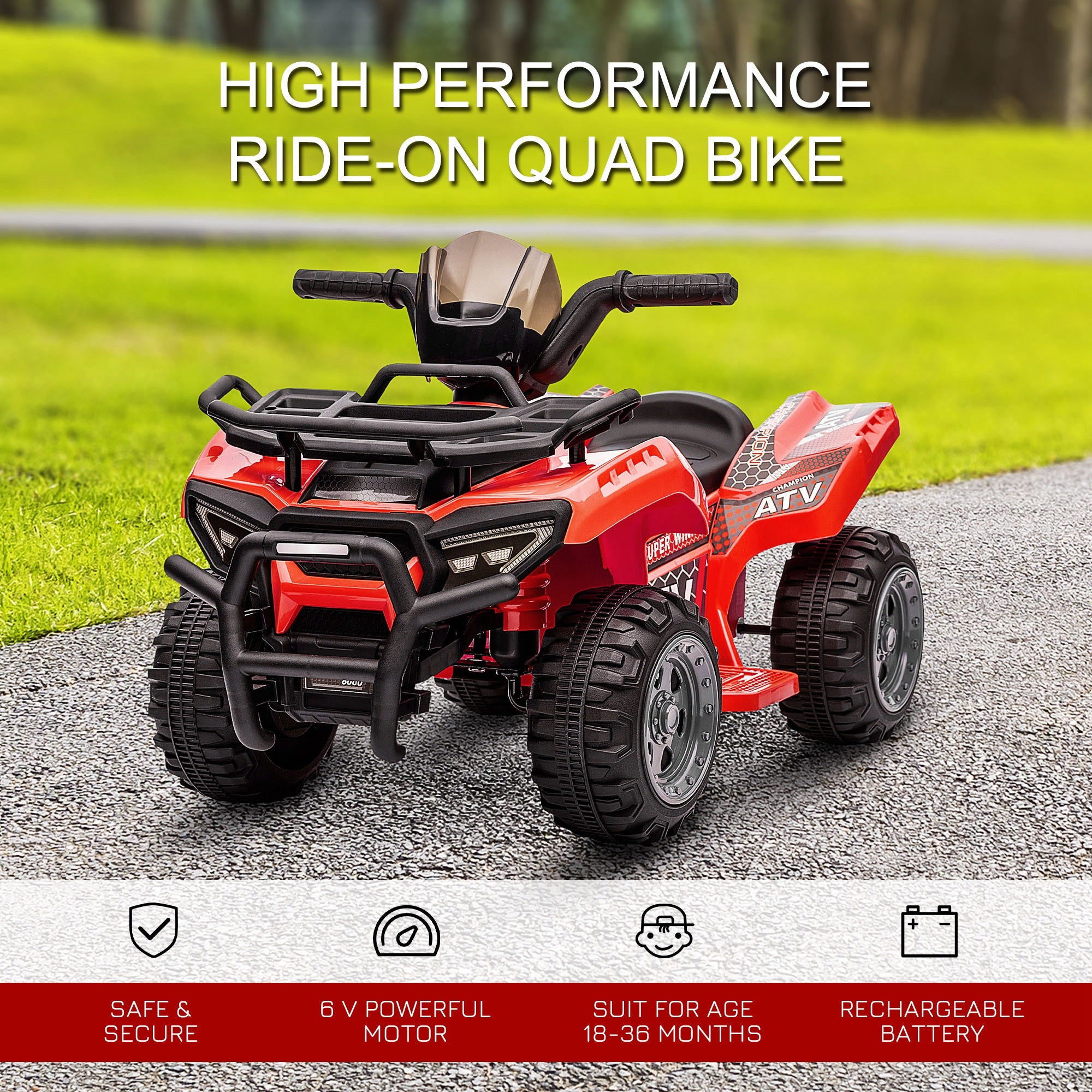 HOMCOM Kids' Battery-Powered Ride-On ATV with Real Working Headlights, 6V, for Ages 18-36 Months, Red - anydaydirect
