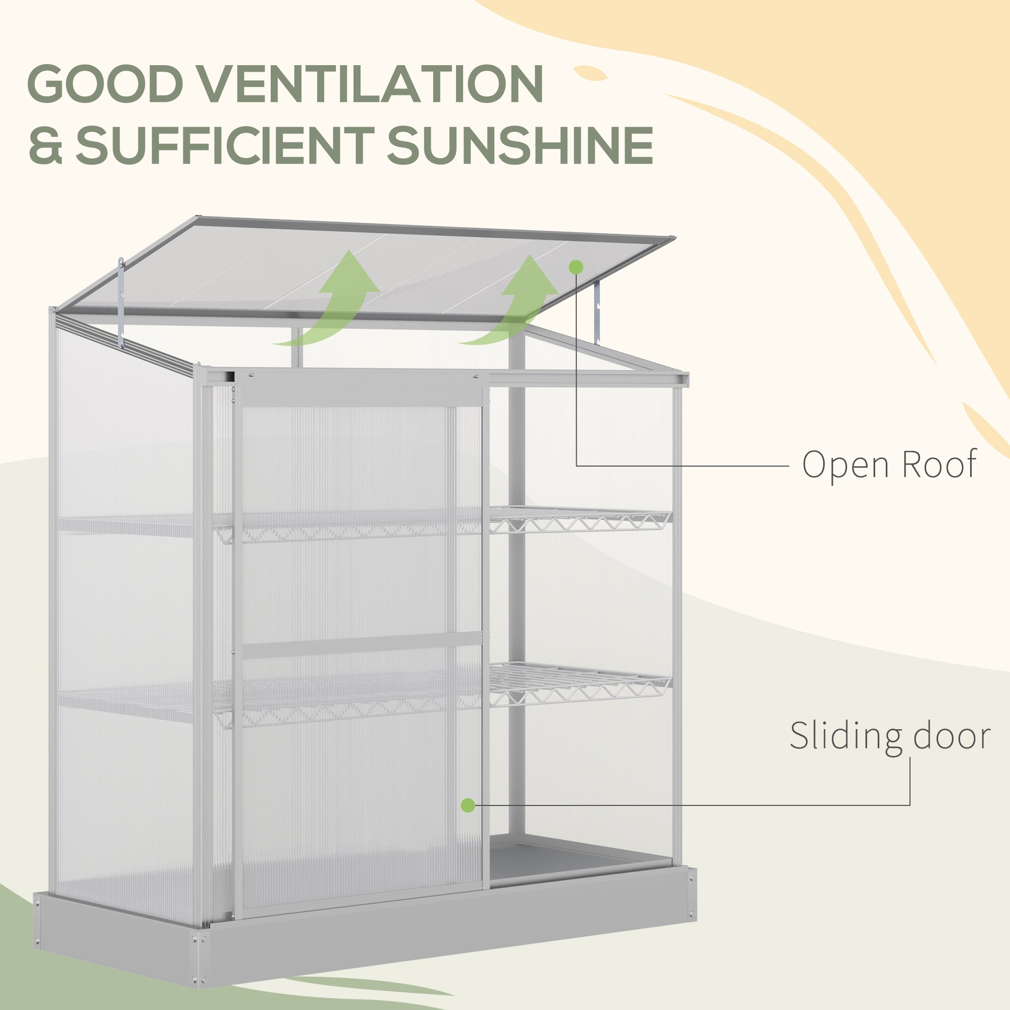 Outsunny 3 Tier Greenhouse Garden Outdoor Cold Frame Plant Flower Growth Transparent Polycarbonate Board Openable Roof Sliding Door w/ Foundation 131L x 58W x 140H cm - anydaydirect