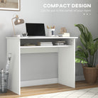HOMCOM Modern Computer Desk, Home Office Table, Small Writing Desk with Storage Shelf, 90 x 50cm, White Wood Grain - anydaydirect