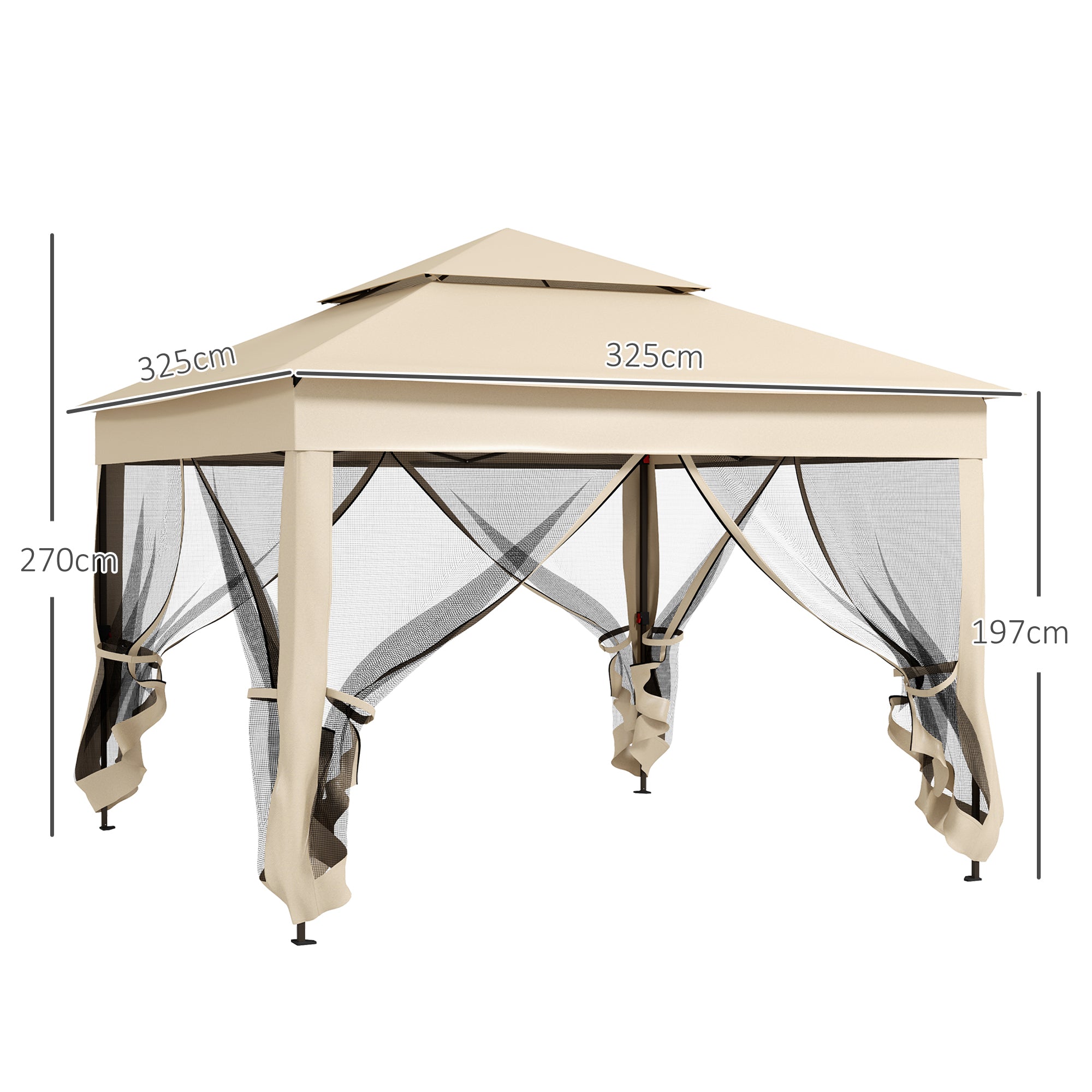 Outsunny 3 x 3(m) Pop Up Gazebo, Double-roof Garden Tent with Netting and Carry Bag, Party Event Shelter for Outdoor Patio, Cream White - anydaydirect