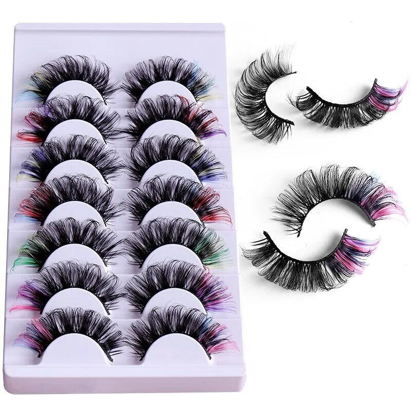Fake Eyelashes Popular Mink Hair Colorful Eyelashes Thick Curling Eyetail 7 Pairs Of Fake Eyelashes - anydaydirect