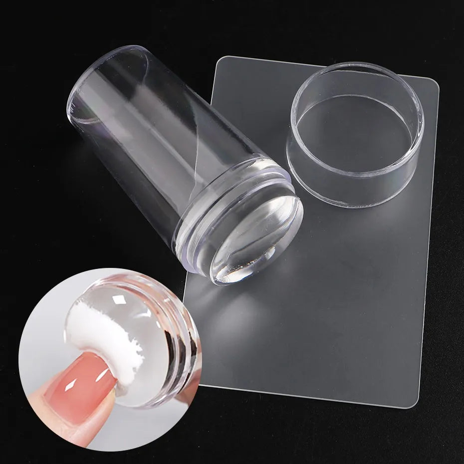 Transparent Nail Stamper With Scraper 2pcs Jelly Silicone Head Stamp for French Nails Printing Nail Art Stamping Plate Manicure - anydaydirect