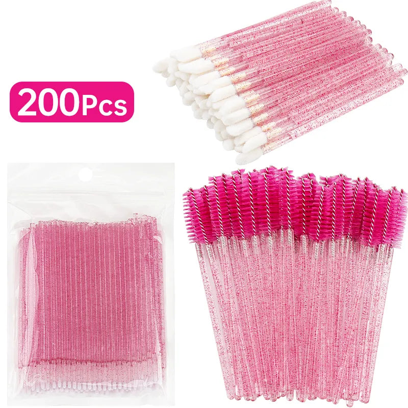 200 Pcs Disposable Crystal Brushes Set Eyelash Lip Microbrush Mascara Wands Applicator Swab Eyelash Extension Makeup Tools - anydaydirect