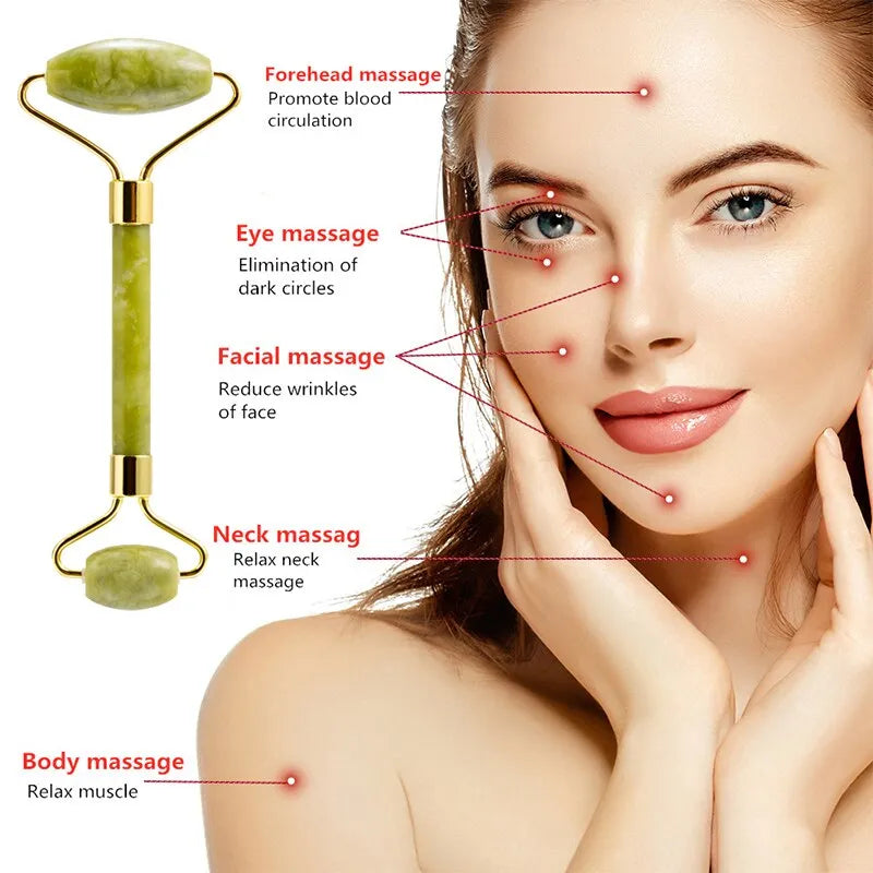 Skin Care Quartz Stone Natural Face Jade Roller Set Cooling Eye Gua Sha Tool Facial Beauty Massage For Face Jade Wheel Vulcanic - anydaydirect
