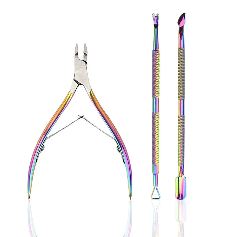 3 Pcs/Set Professional Stainless Steel Nail Cutter Scissor Nippers Muti Function Cuticle Pusher Remover Nail Care Manicure Kits - anydaydirect