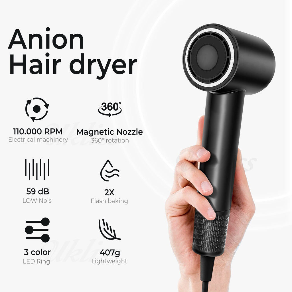Anydaydirect Professional High Speed Hair Dryer Smart Negative Ionic Blow Drier Powerful Fast Drying Hairdryer Professional Salon Lightweight Hair Dryers - anydaydirect