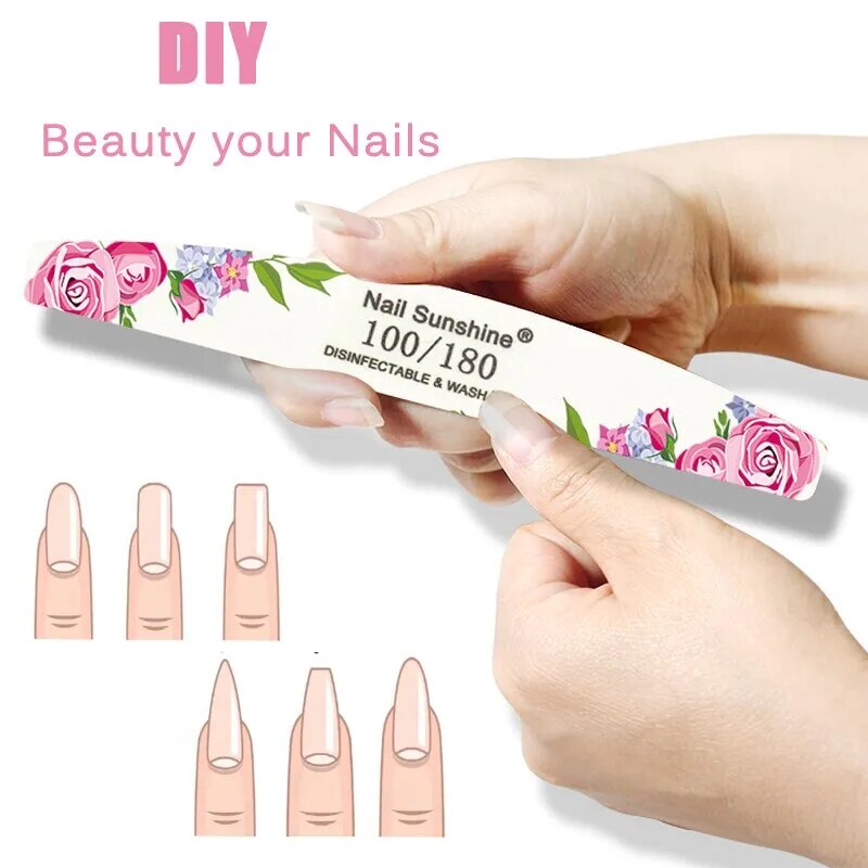 10Pcs Professional Nail Files Salon Quality 100/180 Griting Wood With Strong Double Sided Emery Sandpaper Buffers - anydaydirect