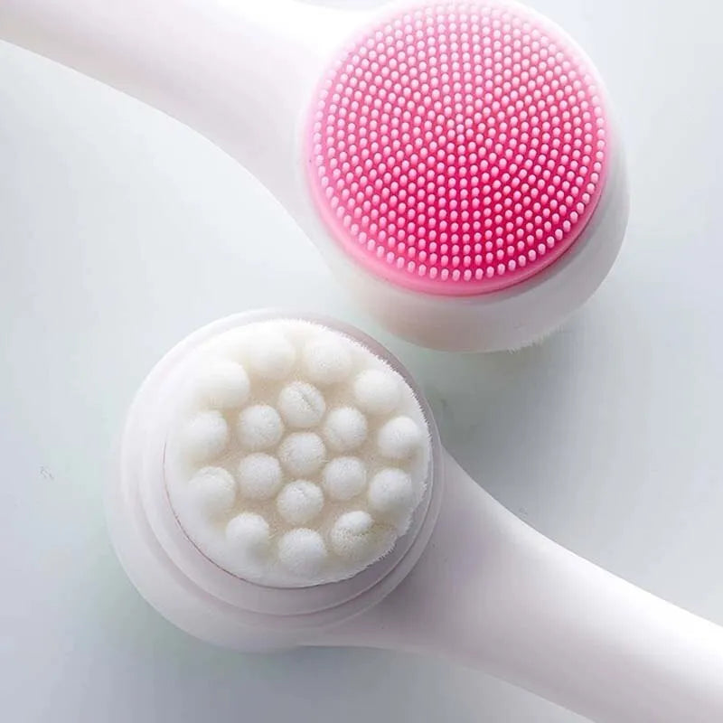 3D Bilateral Silicone Facial Cleanser Manual Massage Facial Brush Soft Bristles Silicone Double Sided Face Brush - anydaydirect