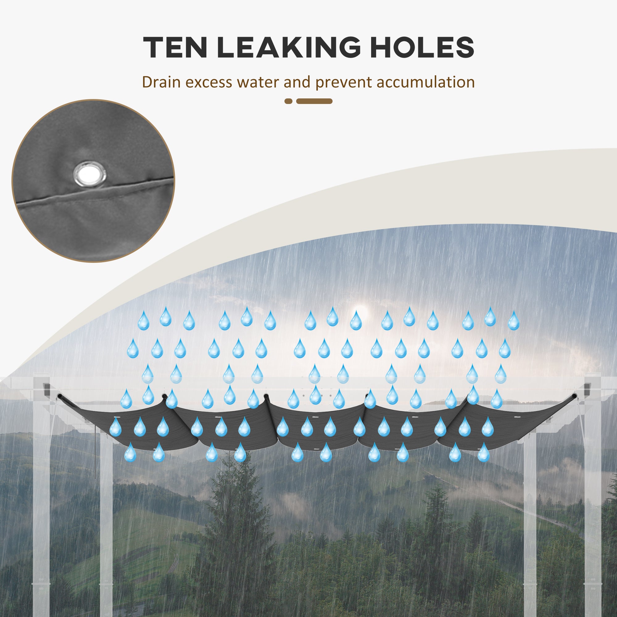 Outsunny Retractable Pergola Shade Cover, Replacement Canopy Fabric for 3 x 3 (m) Pergola, Gazebo Retractable Roof, Dark Grey - anydaydirect