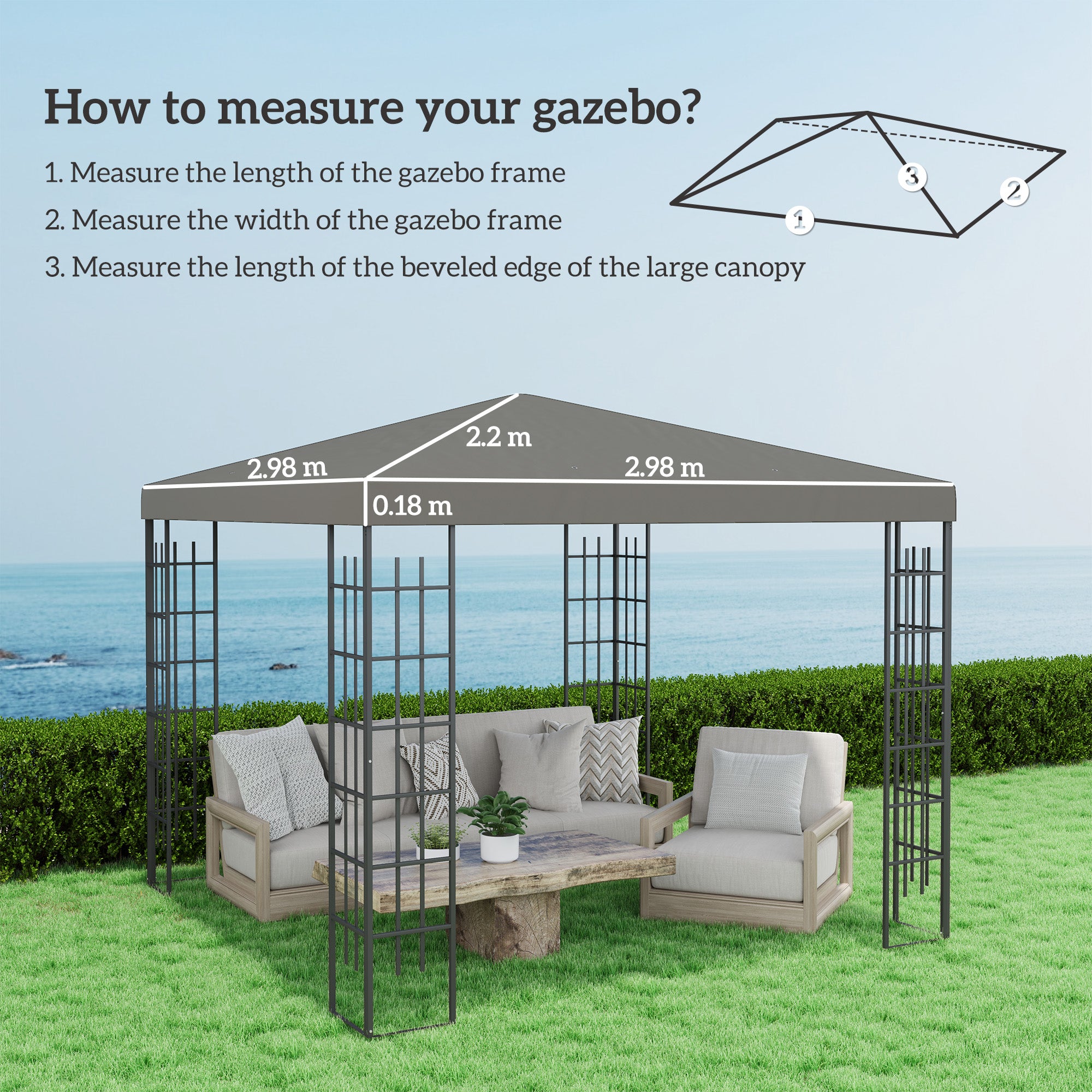 Outsunny 3 x 3(m) Gazebo Frame Replacement - Grey - anydaydirect
