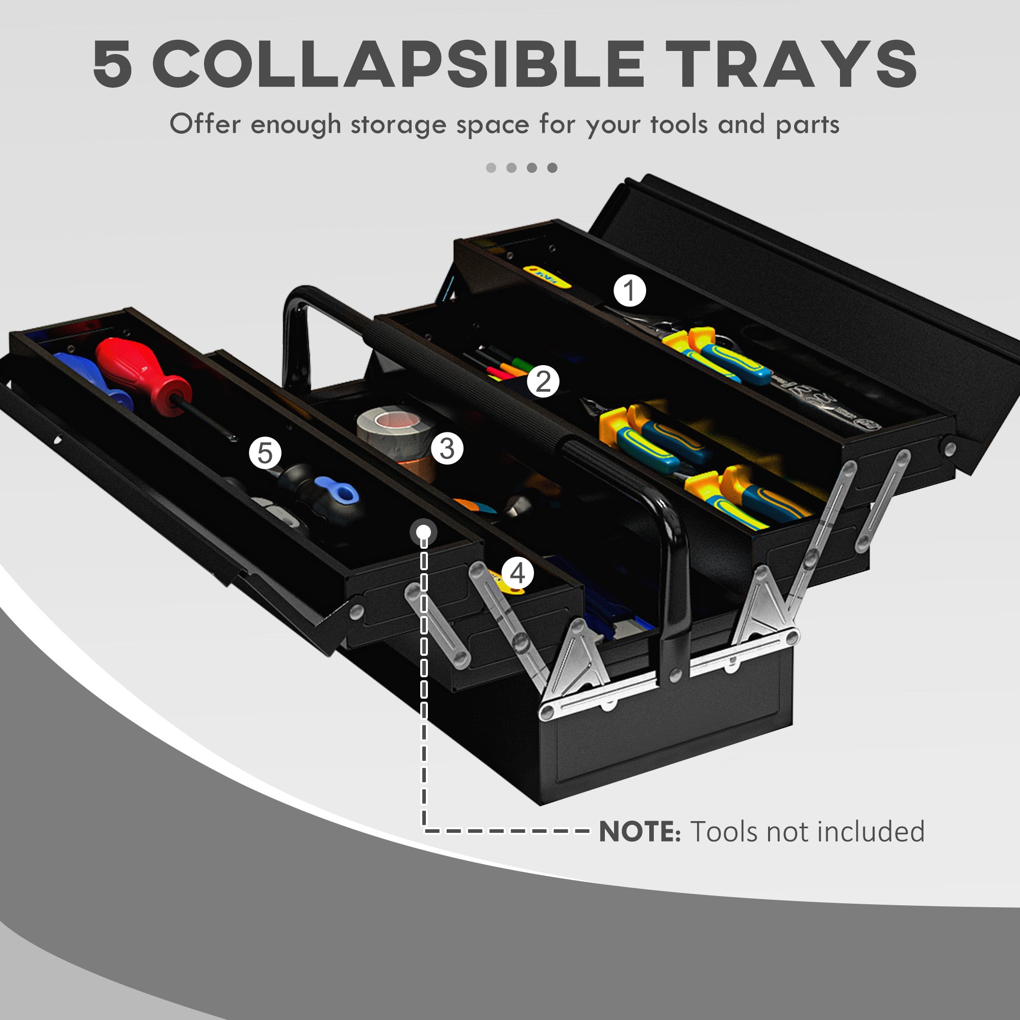 DURHAND 3 Tier Metal Toolbox, 5 Tray Professional Portable Tool Box with Carry Handle for Workshop, 45cmx20cmx34.5cm, Black - anydaydirect