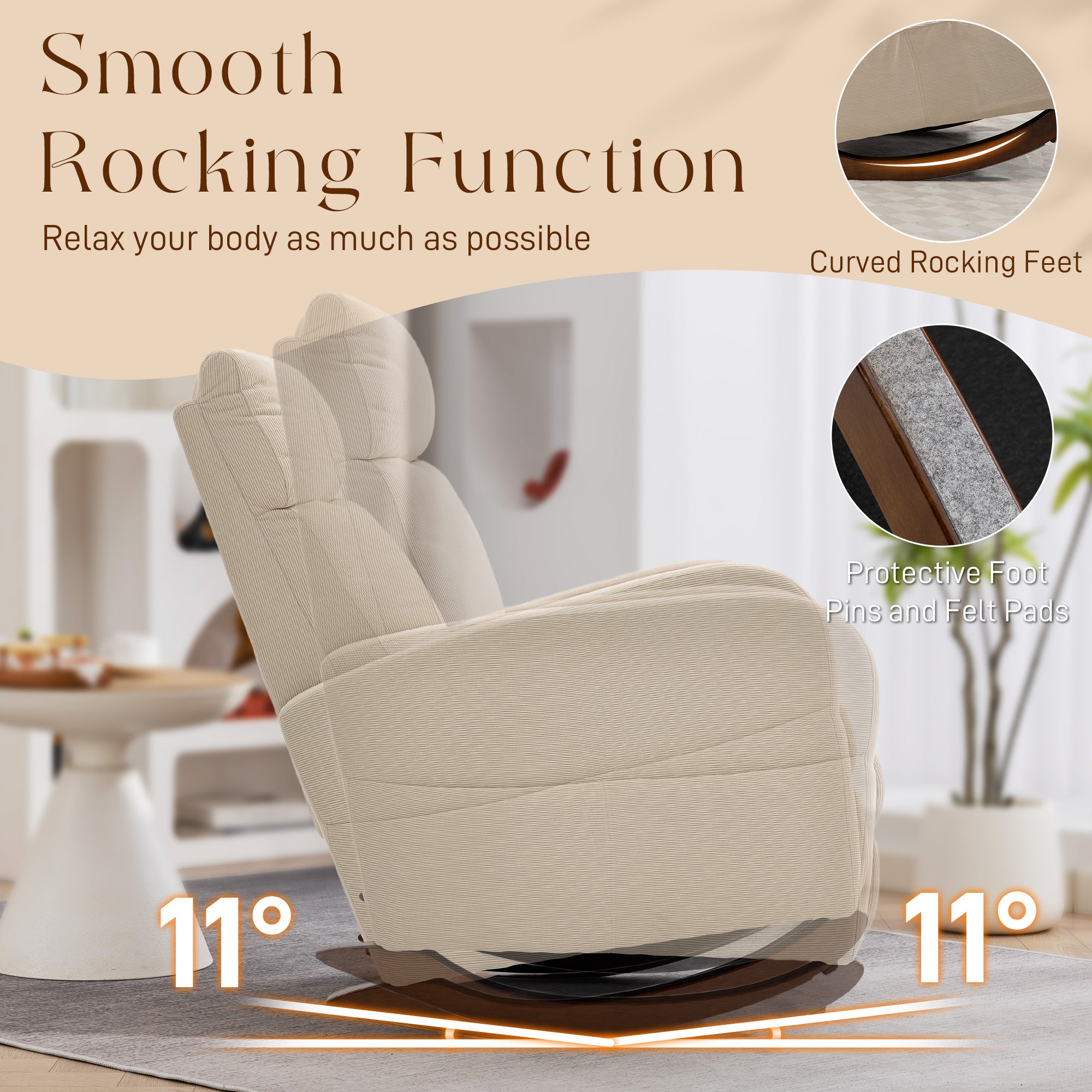 HOMCOM Corduroy Rocking Armchair - Beige - anydaydirect