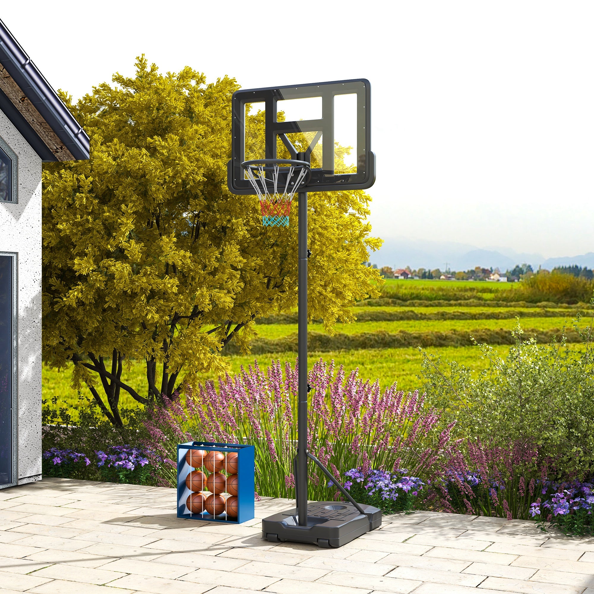 SPORTNOW Height Adjustable Basketball Stand Net Set System, Freestanding Basketball Hoop and Stand w/ Wheels, 200-305cm - Black - anydaydirect