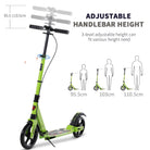 HOMCOM Kick Scooter, Folding 2 Wheel Scooter for 14+ Teens Adults, with Dual Brake System, Dual Suspension, 230mm Big Wheels, 3 Adjustable Handlebar, up to 100KG, Green - anydaydirect