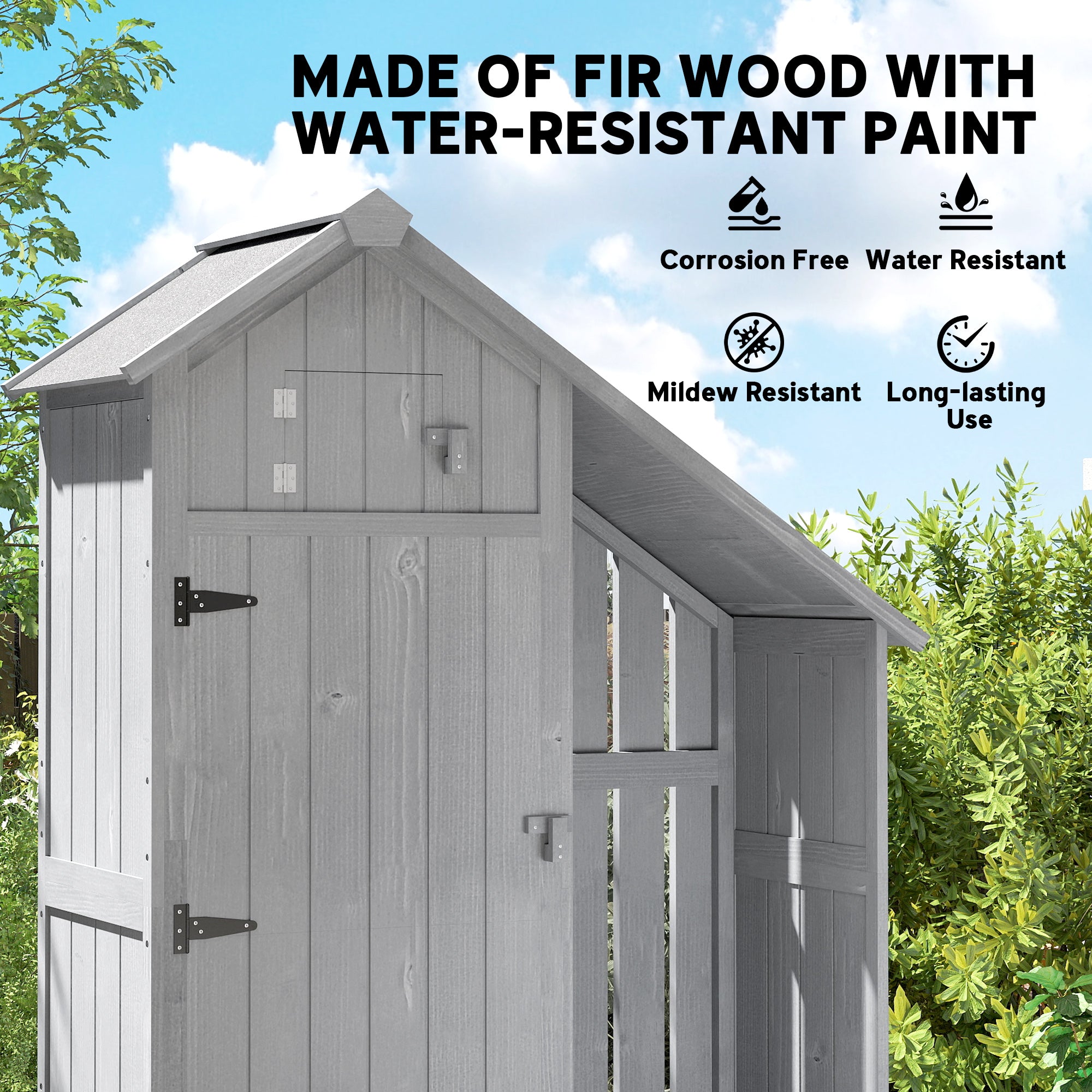 Outsunny Garden Outdoor Storage Shed 3 Shelves Tilt Roof w/ Firewood Rack Log Carrier, 129L x 51.5W x 180H cm - anydaydirect