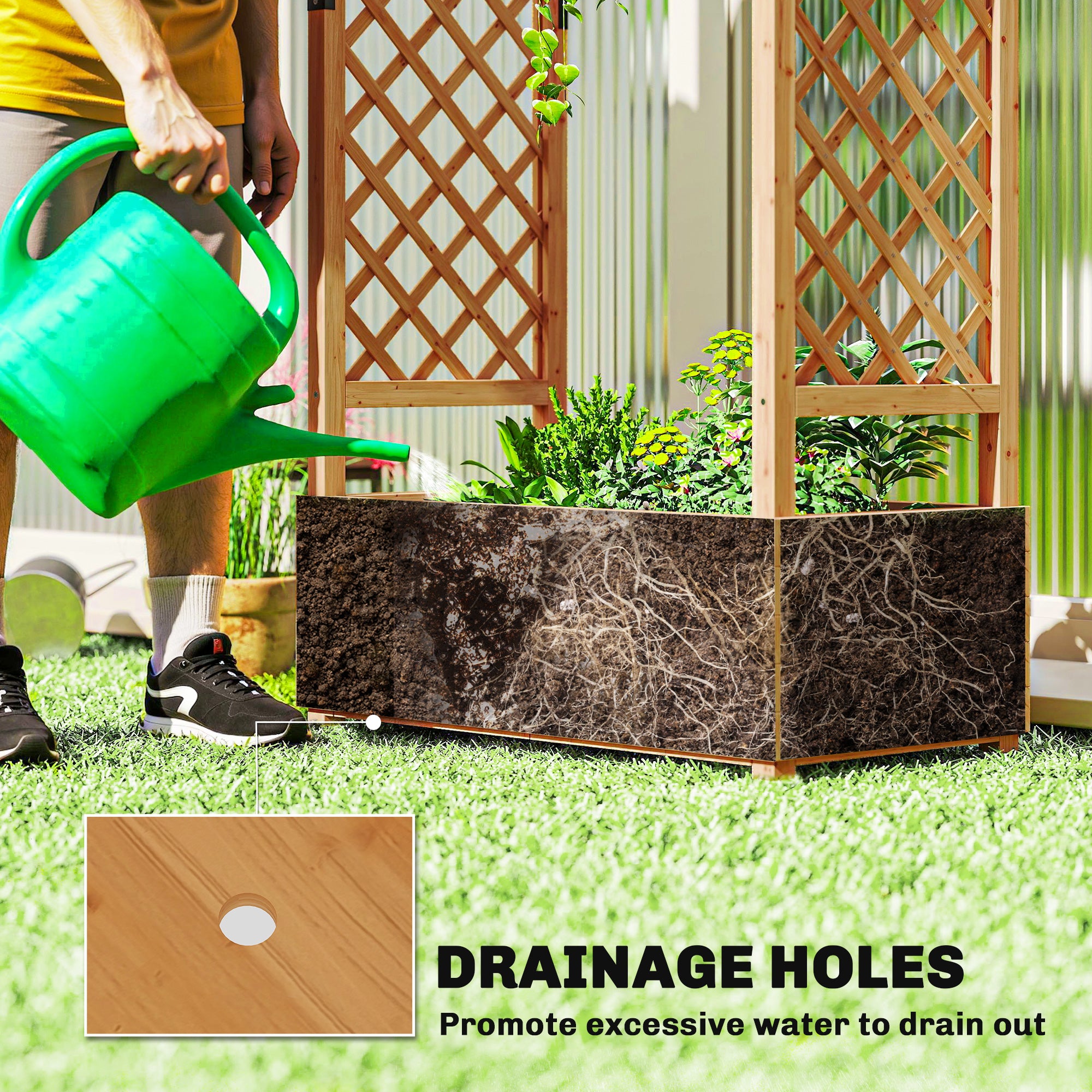 Outsunny Fir Wood 110 x 44 cm Planter and Trellis Garden Bed - anydaydirect