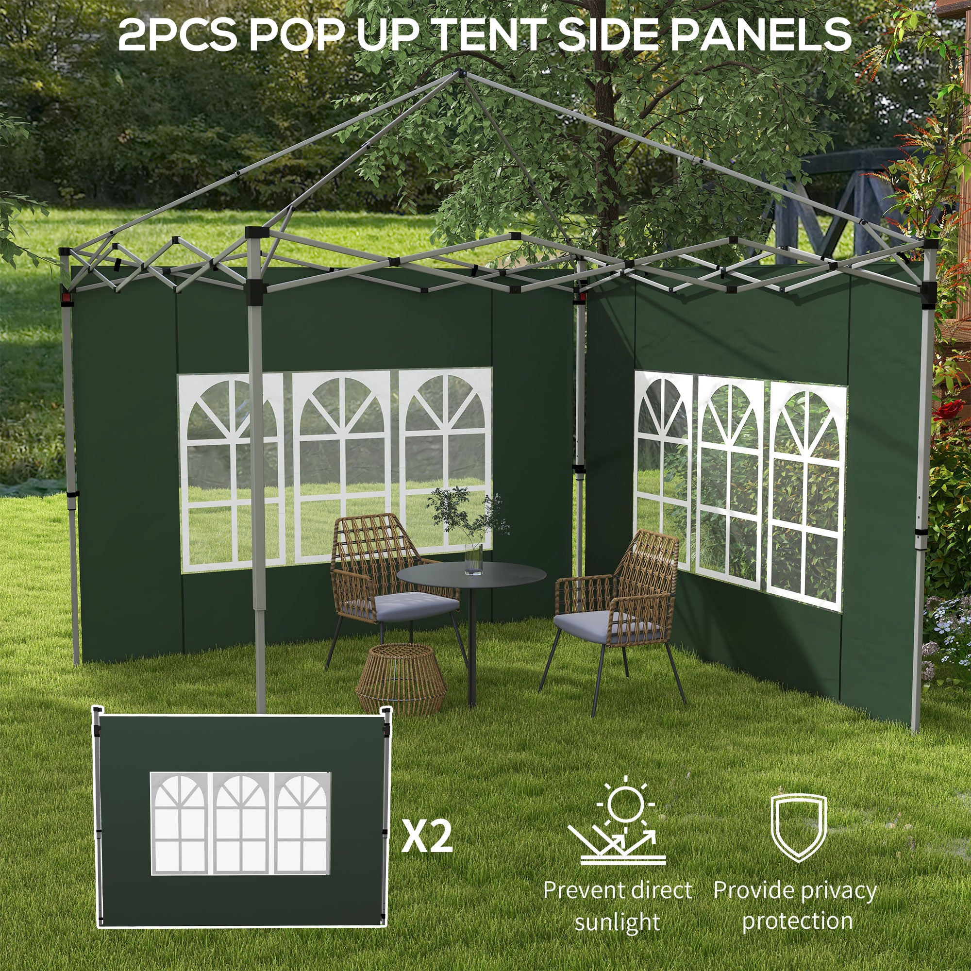Outsunny Gazebo Side Panels, Sides Replacement with Window for 3x3(m) or 3x4m Pop Up Gazebo, 2 Pack, Green - anydaydirect