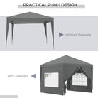 Outsunny 3 x 3 Meters Pop Up Water Resistant Gazebo Wedding Camping Party Tent Canopy Marquee with Carry Bag and 2 Windows, Grey - anydaydirect