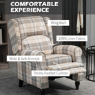 HOMCOM Wingback Recliner Armchair for Living Room, Pushback Reclining Chair with Round Armrests, Footrest and Rubber Wood Legs, Khaki - anydaydirect